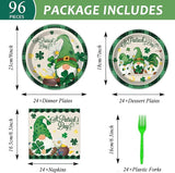 96 Pcs St Patrick's Day Plates and Napkins Green Shamrock Gnome