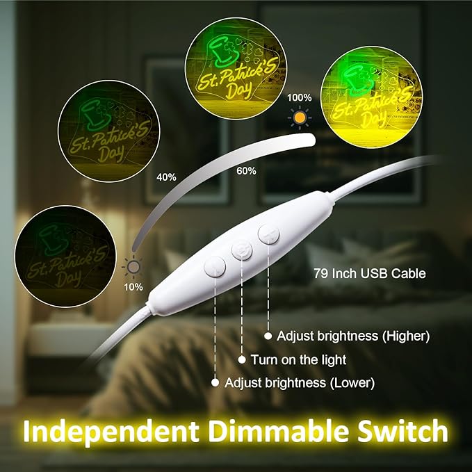 St Patricks Day Neon Sign Dimmable St Patrick's Day Neon Signs for