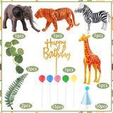 34 Pcs Safari Animal Cake Toppers with Mini Birthday Party Hats