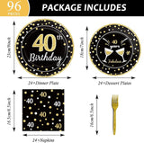 96 Pcs 40th Birthday Plates and Napkins Party Supplies Black Gold