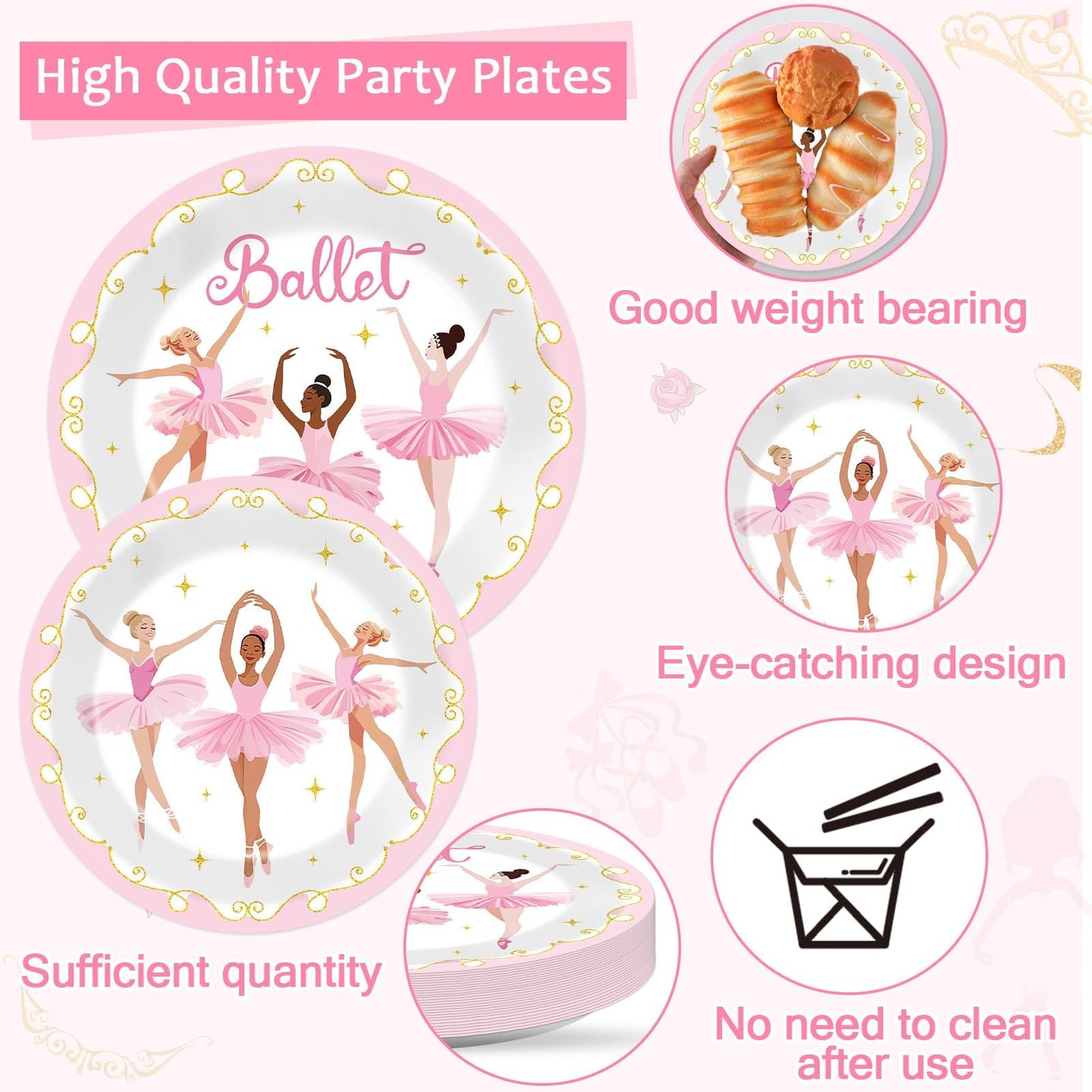 Qyeahkj 100 Pcs Ballerina Birthday Party Decorations for Ballet Plates