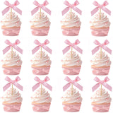 24pcs Bow Cupcake Toppers - Girls Pink Bow Cake Picks Party