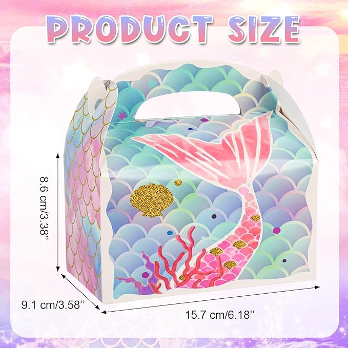 36 Pack Cute Mermaid Party Favor Treat Boxes Small Ocean Gable Boxes