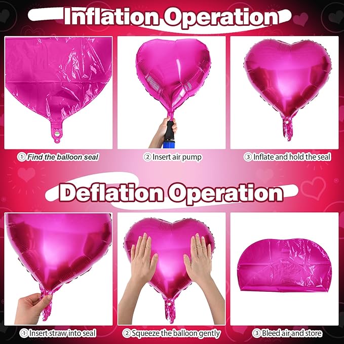 Pink Black Heart Foil Balloons, 12Pcs 18 Inch Hot Pink and Black