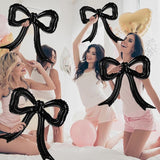 4pcs Black Bow Foil Balloons Bow Mylar Balloon Set for Coquette