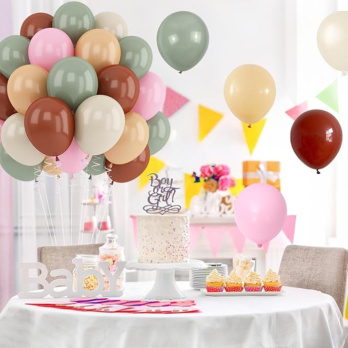 Sage Green Pink Balloons 12inch Dusty Green Pink Brown Balloon for