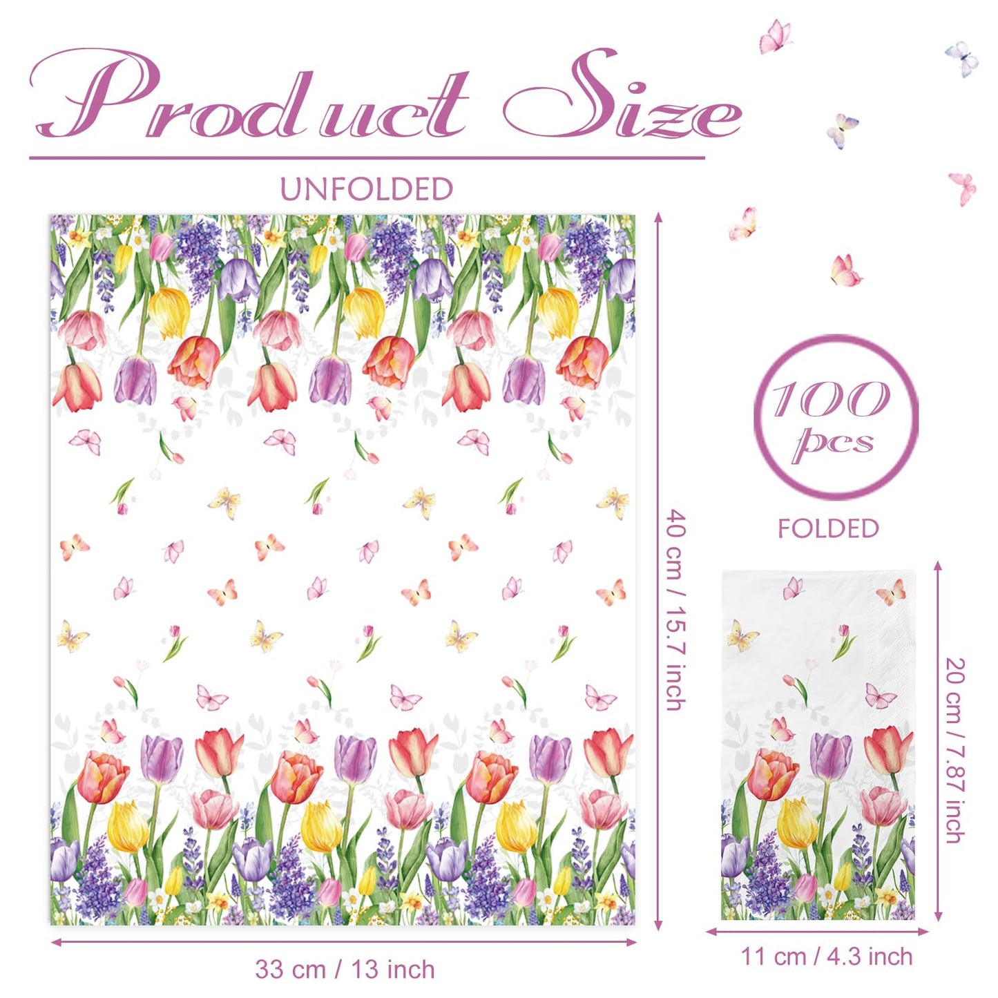 100 Spring Floral Disposable Paper Decorative Guest Napkins Watercolor