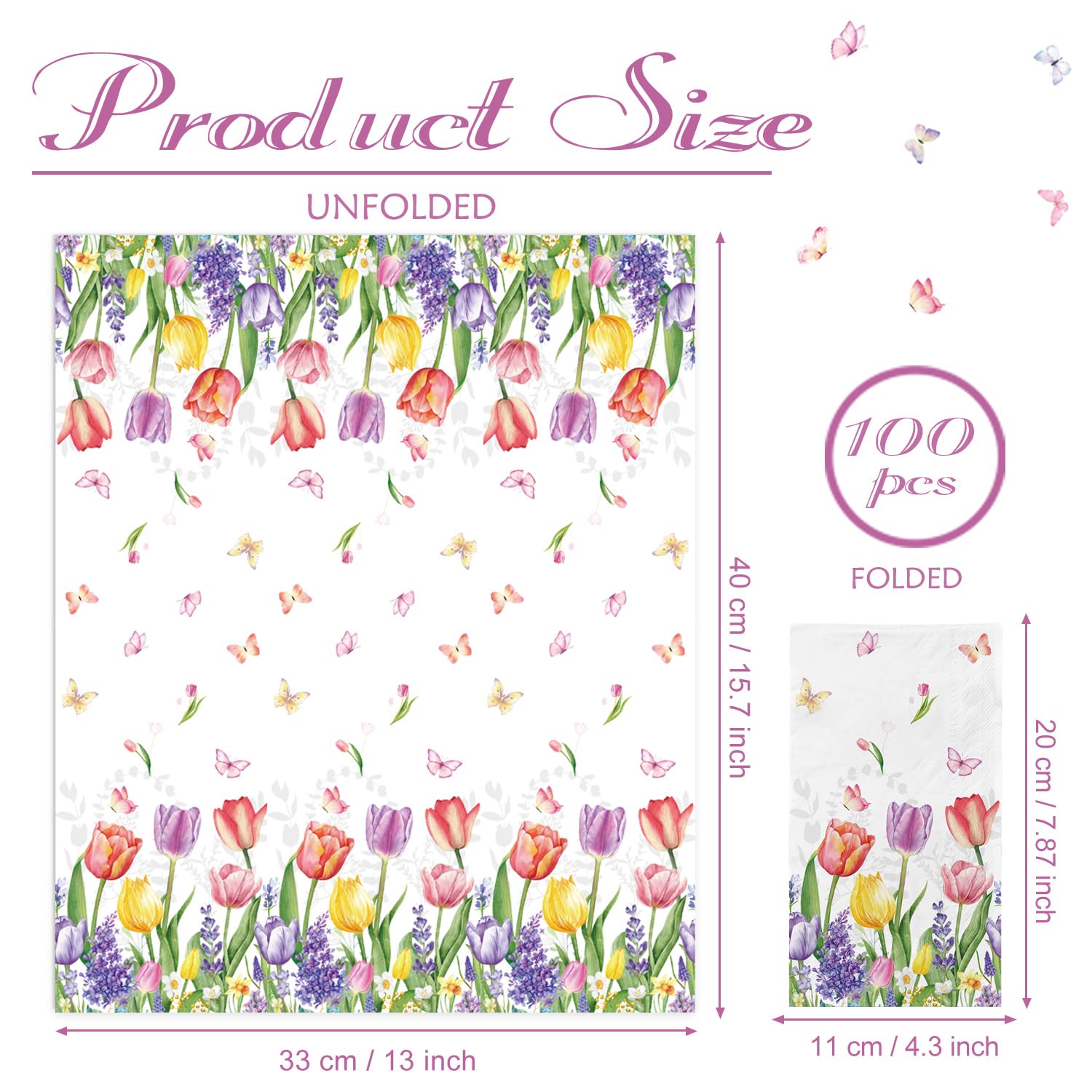 100 Spring Floral Disposable Paper Decorative Guest Napkins Watercolor