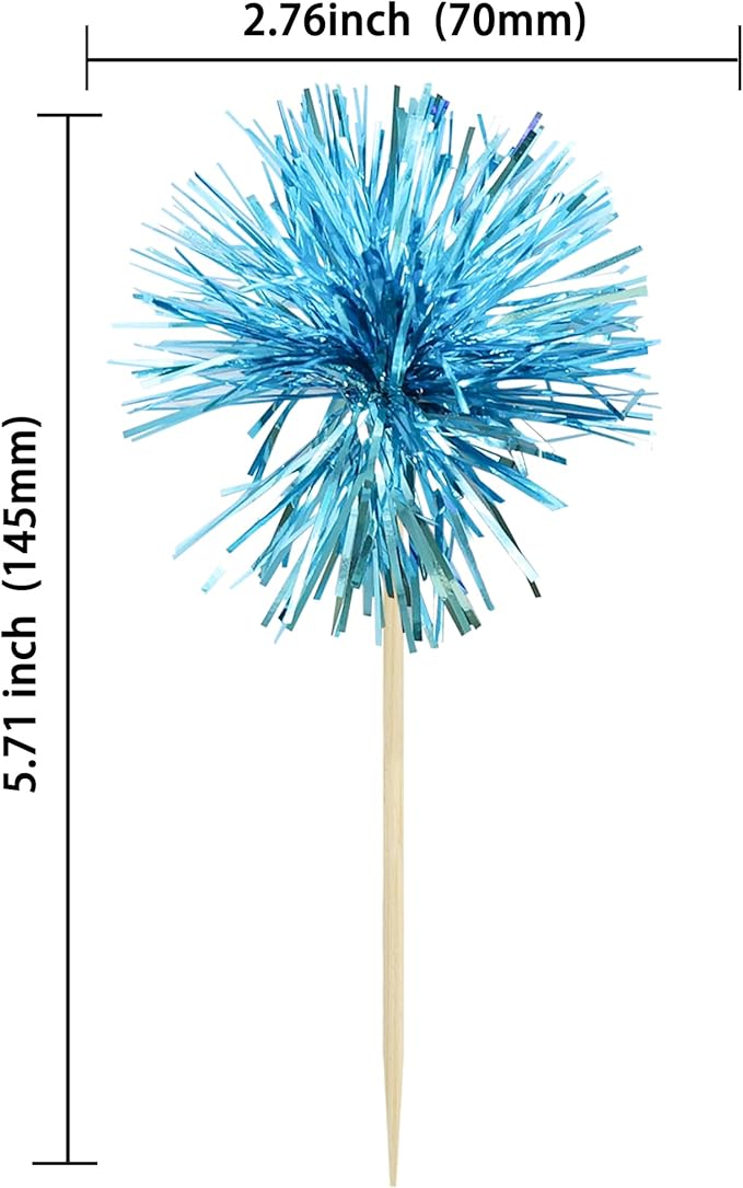 Gyufise 30Pcs Foil Firework Cupcake Toppers Sparkle Tinsel Cake #34