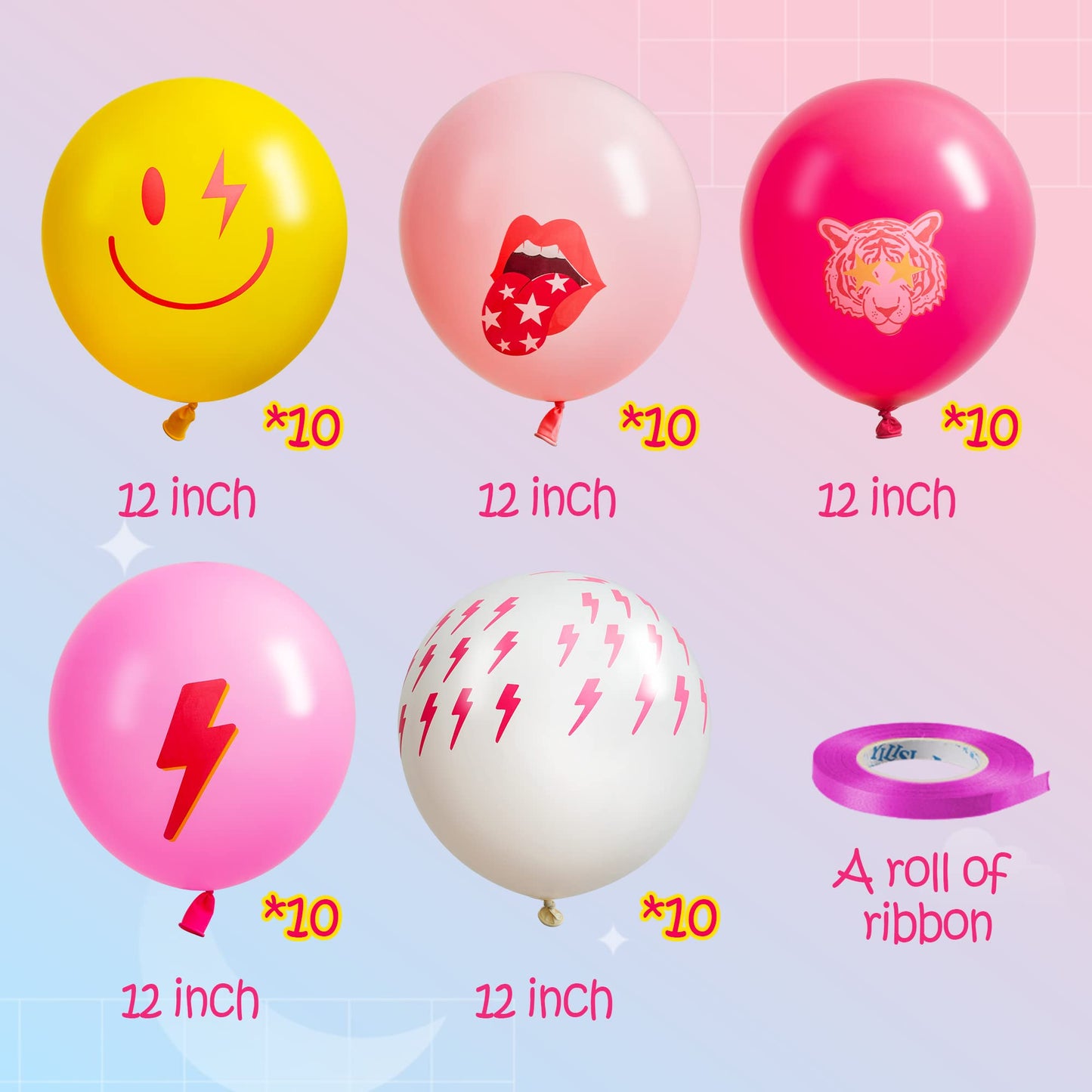 AellasNervalt 50Pcs Preppy Y2k Hot Pink Party Balloons Smile Face