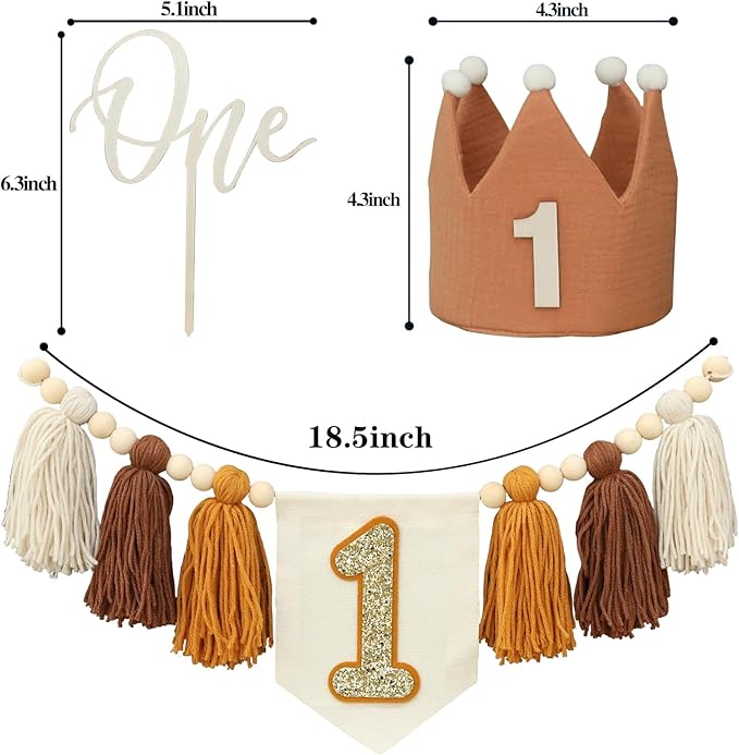 Baby Boy First Birthday Party Decorations Brown High Chair Banner