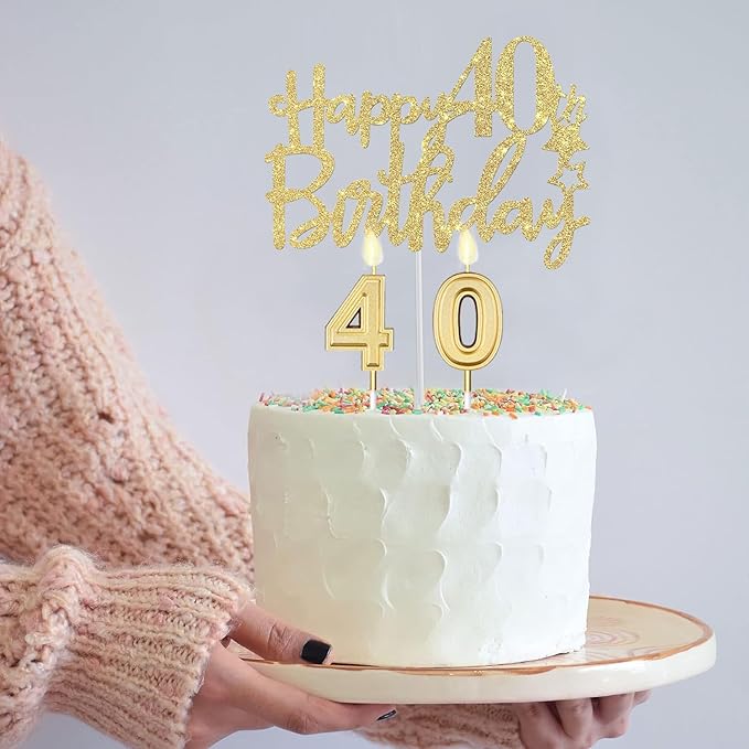 40th Birthday Decorations Women Gold with Sash and Tiara Cake Topper
