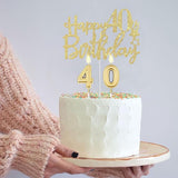 40th Birthday Decorations Women Gold with Sash and Tiara Cake Topper