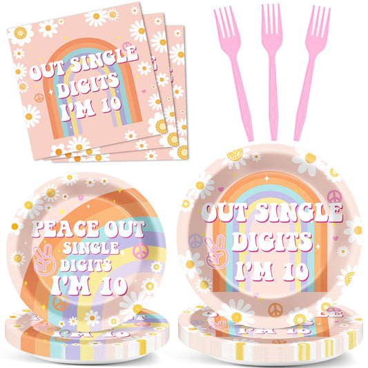 ojustbeok 96PCS Peace Out 10th Birthday Decorations for Girl 10th