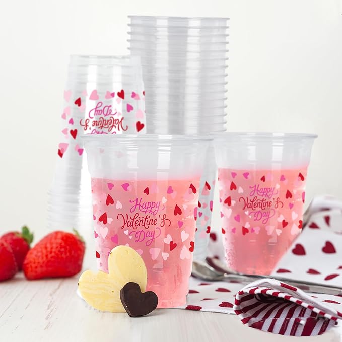 Valentine's Party Supplies Romantic 60 Pcs 12oz Love Themed Plastic