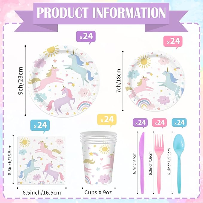 168PCS Unicorn Party Supplies Pastel Rainbow Unicorn Birthday