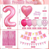 2nd Birthday Decorations for Girls Hot Pink Balloons with Happy