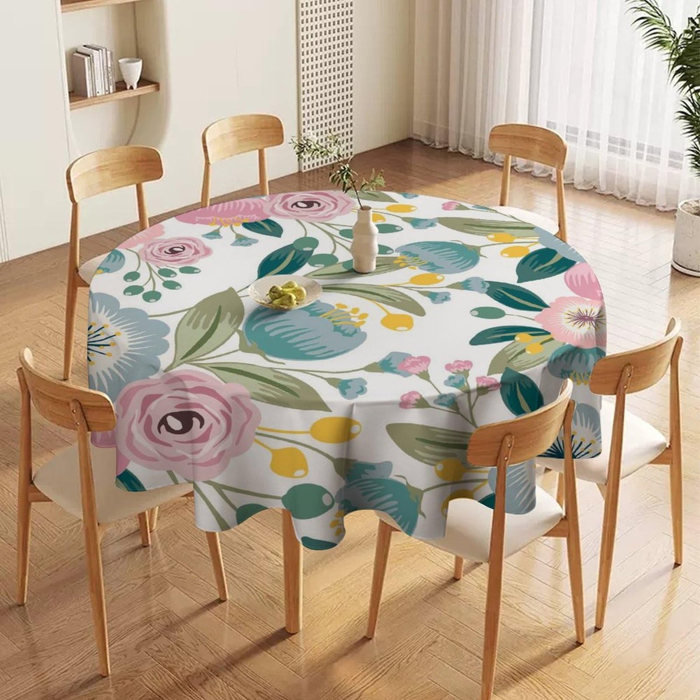 JanJCurt Spring Floral Tablecloth, Boho Blue Blossom Wildflowers Girly