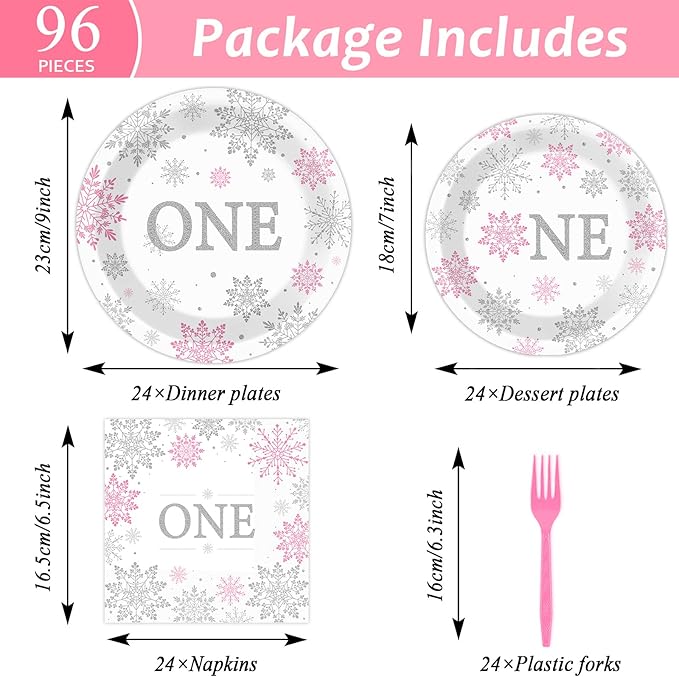 Winter Onederland 1st Birthday Themed Tableware Snowflake One Plates