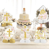 8 Pieces Baptism Honeycomb Centerpieces for Girls Pampas Grass