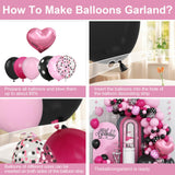 Pink Black Balloon Arch Kit, Pastel Hot Pink Black Dot Balloons