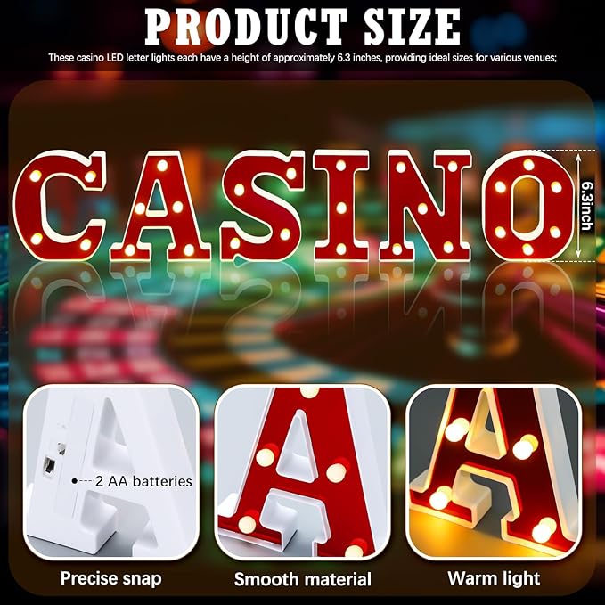 Casino Party Decorations 6.3 Movie Night Letters Sign Decor Battery