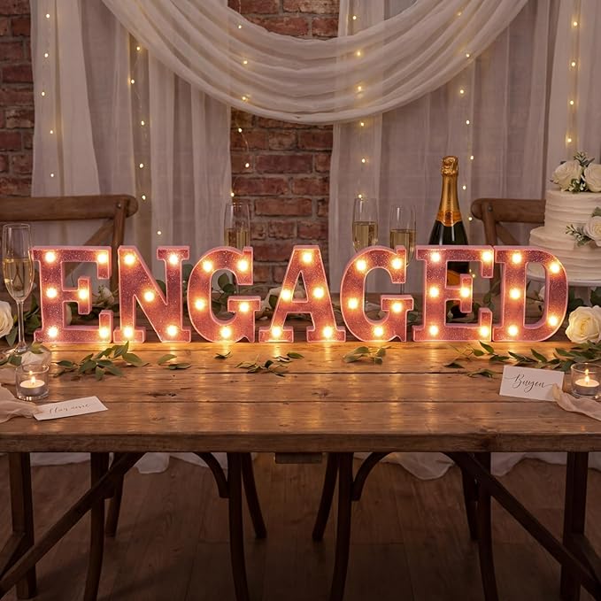 7 Pcs 6.5 Inch Engagement Party Decorations Pink Warm Engaged LED