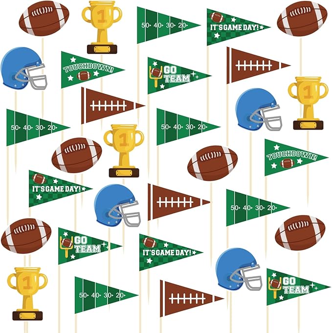 96 Pieces Football Themed Cupcake Toppers Cocktail Toothpicks Fruit