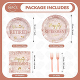 98Pcs Rose Gold Retirement Decorations Pink Happy Retirement Plates