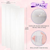 Voircoloria 3 Pack 3.3x8.2 Feet White Foil Fringe Backdrop Curtains,