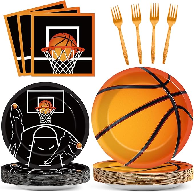 96 Pieces Basketball Party Supplies Basketball Plates Napkins Paper
