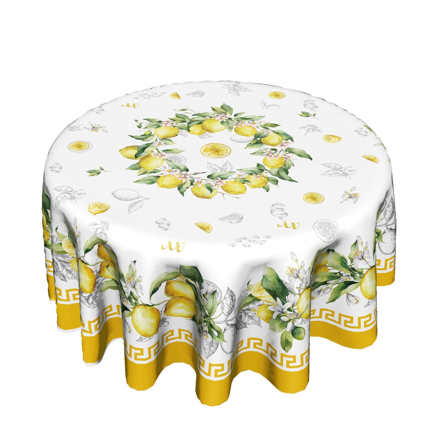 Giwawa Lemon Round Tablecloth 60 inch, Yellow Citrus Fruit Summer