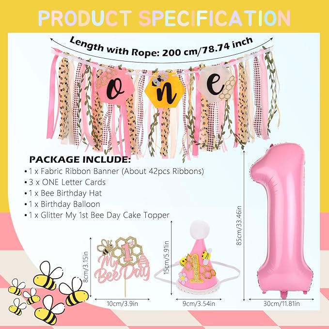 Bee Theme Highchair Banner for Baby First Birthday Party Decorations