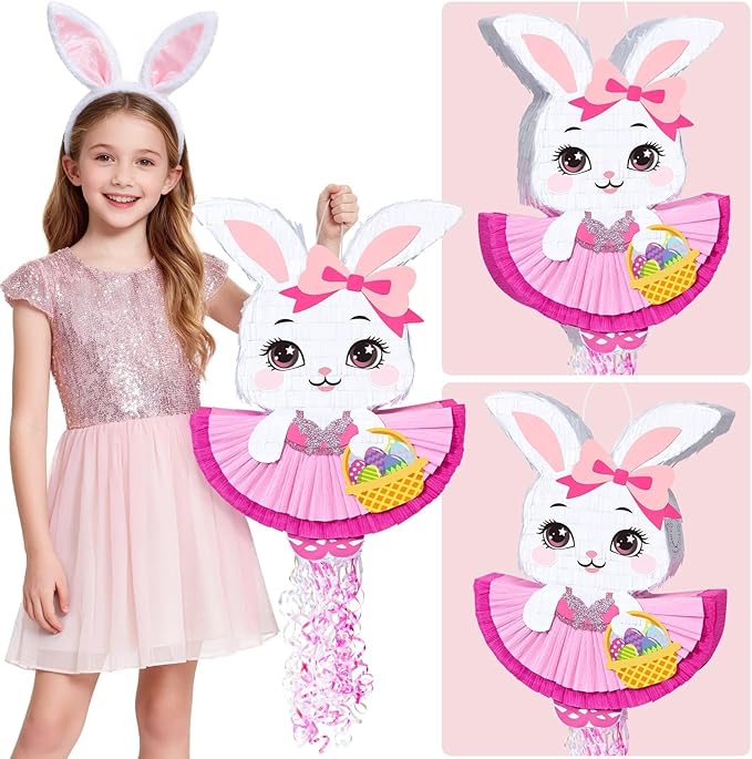 Easter Bunny Piñata Pink Easter Rabbit Piñata with Blindfold and
