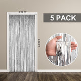 5 Pack Foil Curtain Backdrop Silver Metallic Tinsel Foil Fringe