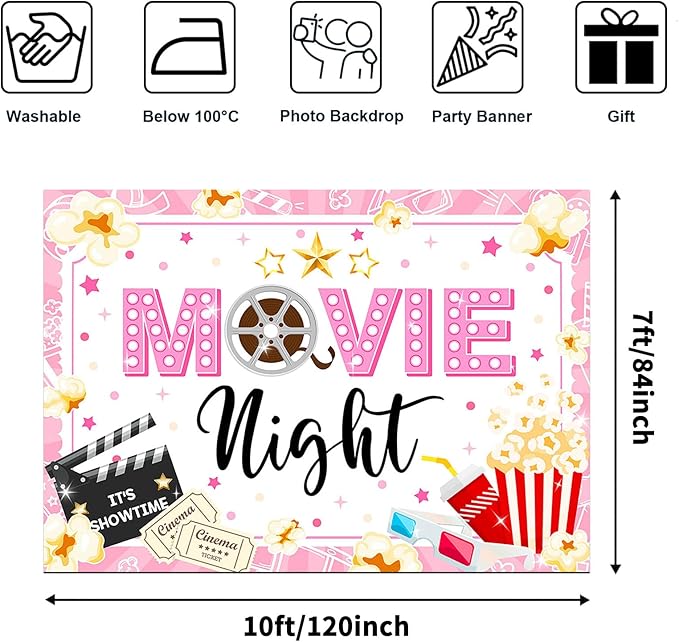 Movie Night Backdrop for Girls Pink Movie Theme