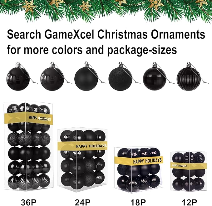 Black Set of XL (4.0") 4PCS Christmas Balls - Christmas Tree