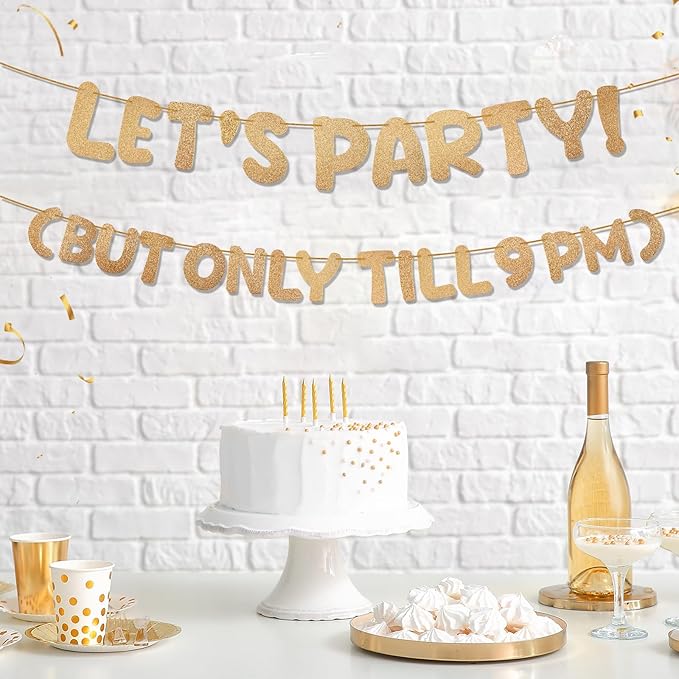 Yeaqee Pre-strung Glitter Funny Birthday Banner, Let's Party But Only