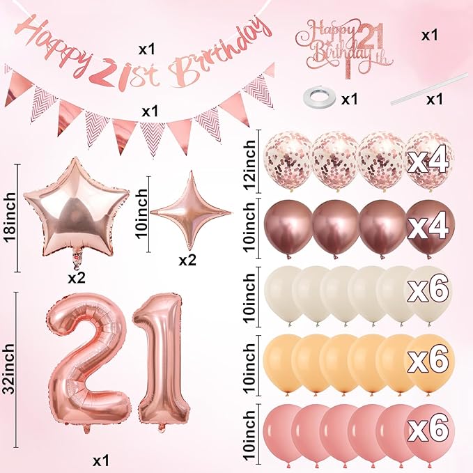 21st Birthday Decorations for Her Retro Pink Nude Number 21 Balloon