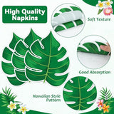 50PCS Hawaiian Luau Party Oval Paper Plates Green Leaf Shape Napkins
