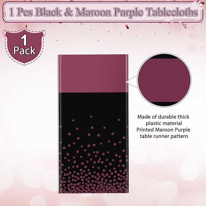 1Pcs Black and Maroon Tablecloth Party Decorations,Plastic Black