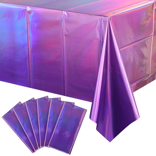 6 Pack Ombre Iridescent Pink and Purple Plastic Tablecloths, Shiny