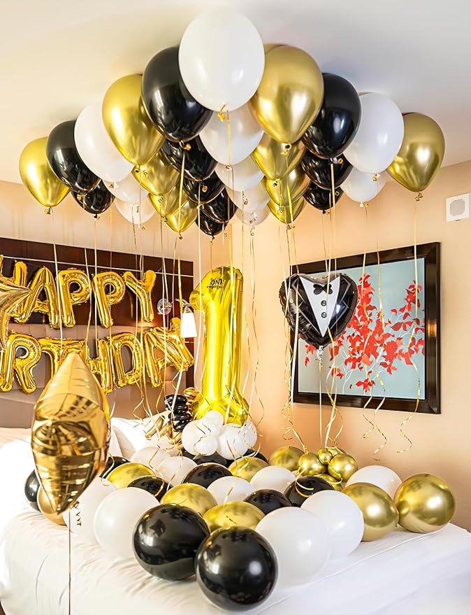 Black and Gold Balloons, 60 Pcs 12 Inch Graduation Balloons, Metallic