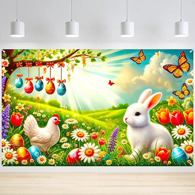 Nuxovilar Easter Banner Polyester 43x70.86 Inches Large Easter Banner