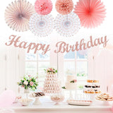 Pink White Rose Gold Birthday Party Decorations 21pcs Happy Banner