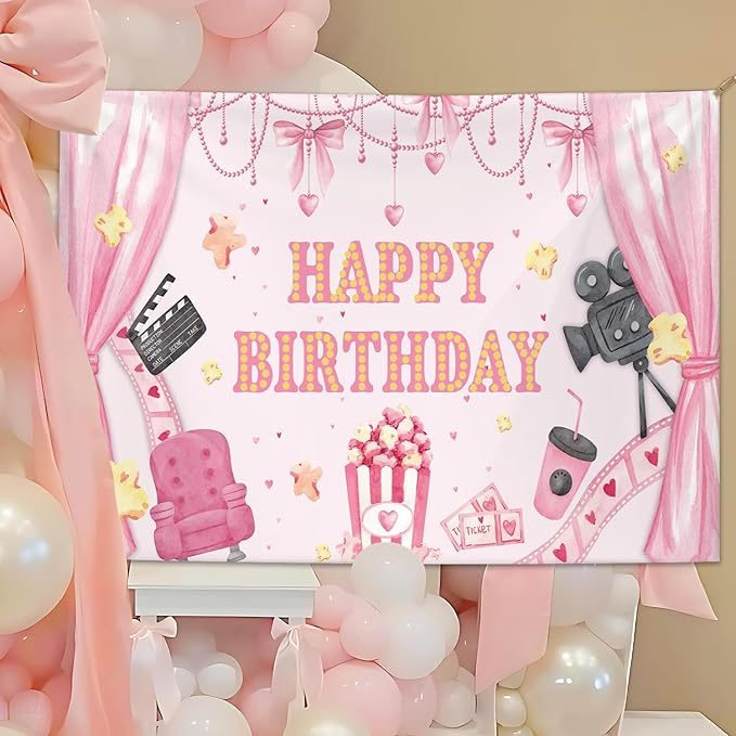 7x5ft Movie Theme Birthday Backdrop Girl Happy Birthday Party