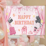 7x5ft Movie Theme Birthday Backdrop Girl Happy Birthday Party