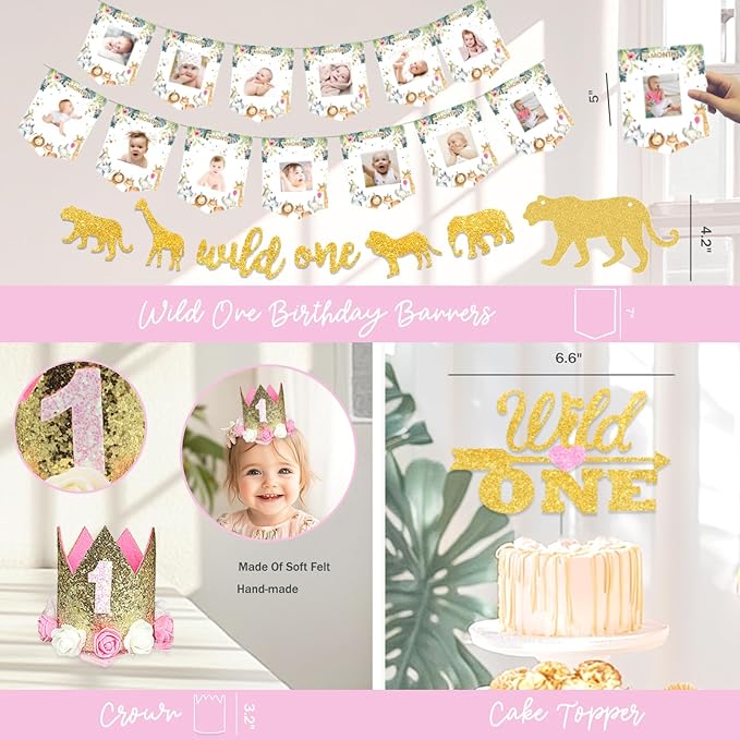 130 PCs Wild One Birthday Decorations Girl Hombae Safari Jungle