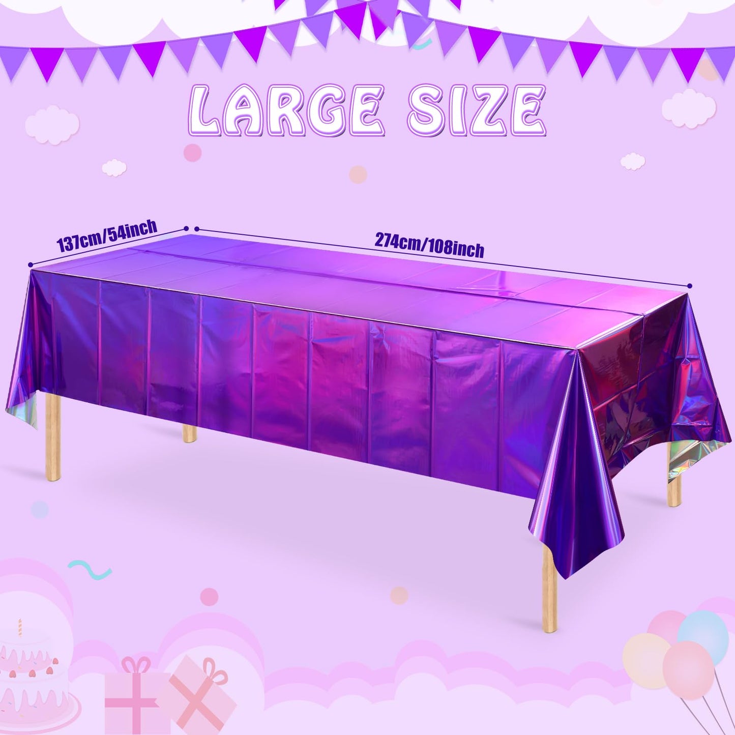 FunnyPars 8 Pack Iridescent Purple Plastic Tablecloths, Shiny