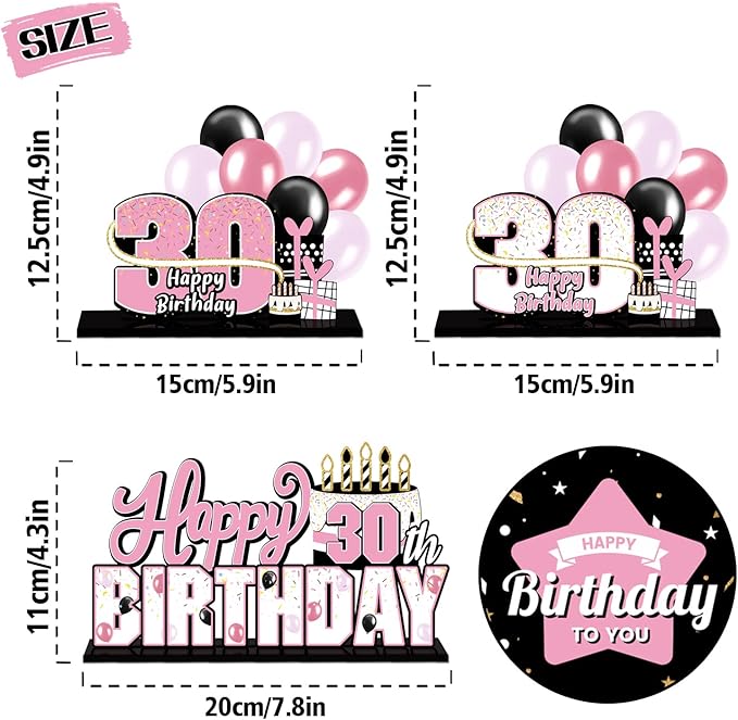 Happy 30th Birthday Pink Acrylic Table Topper Centerpieces Set